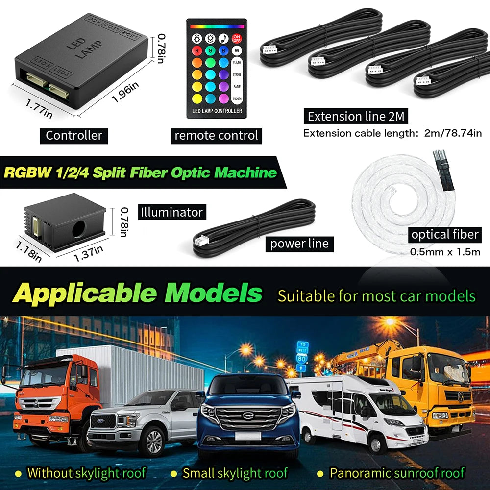 New RGBW 1/2/4 split machine Car Roof Star Light Starry Sky Atmosphere Optic star ceiling Light APP Control kits for Car Home