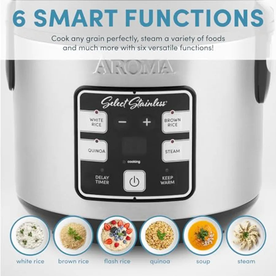 Housewares Select Stainless Digital Rice Grain Multicooker for 4 Cup Uncooked Ideal for Home Kitchens and Meal Prep Features Pr