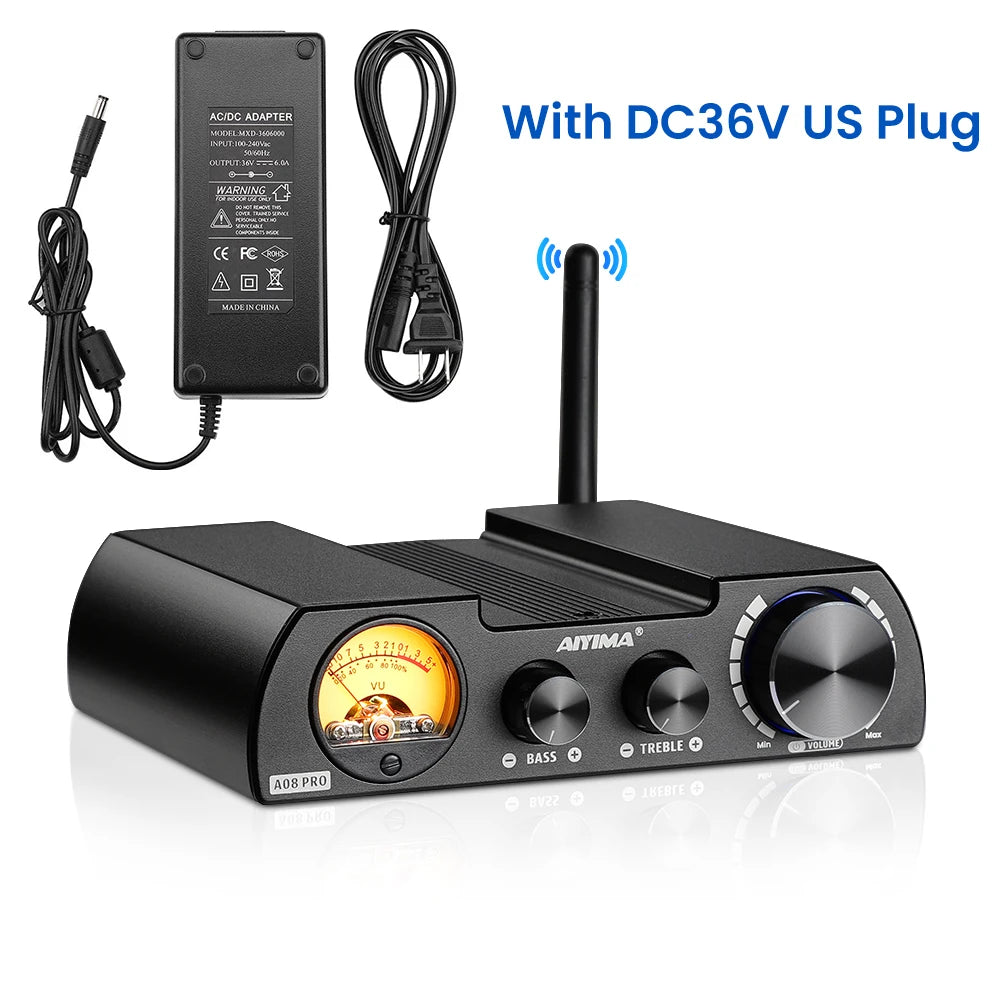 AIYIMA Audio A08 Pro Amplifier TPA3255 300W Bluetooth QCC5125 APTX Stereo Receiver Digital Amp VU Meter Bass Treble Control
