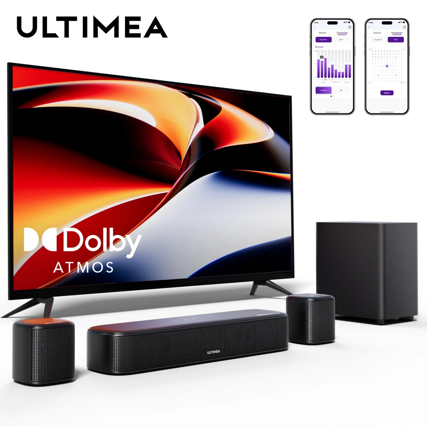 ULTIMEA 5.1ch SoundBar with Dolby Atmos, APP Control, Home Theater Sound Bar for Smart TV with Subwoofer&2 Surround Speakers