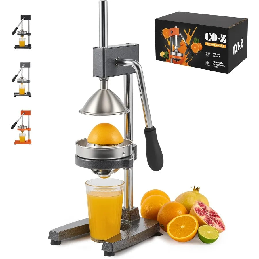 Heavyduty manual citrus juicer with conical and flat pressure plates designed for professional use in kitchens and cafes ideal