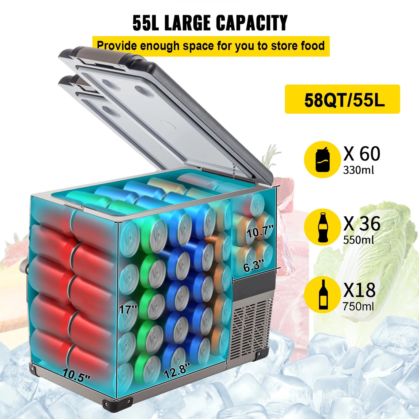 SucceBuy 20L 22L 35L 45L 55L Car Refrigerator Mini Fridge Freezer Portable Compressor Cooler 12/24V Ice Box for Camping