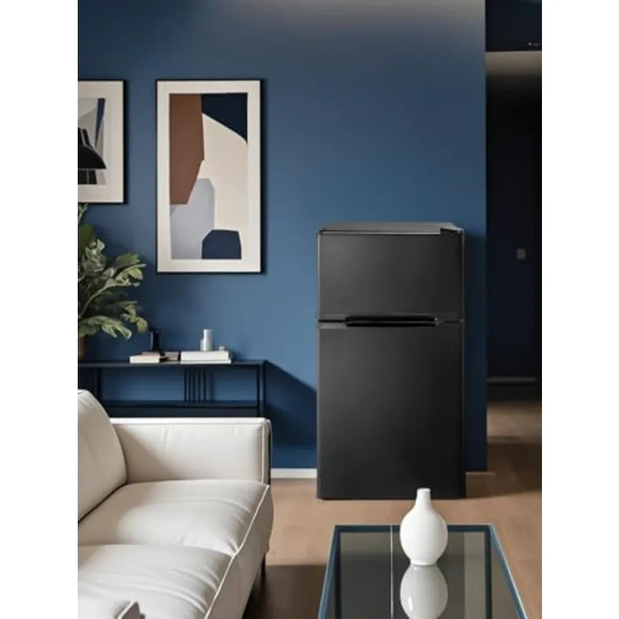 Compact 3.1 Cu.Ft DoubleDoor Mini Fridge with Freezer and Ice Tray for Bedroom Dorm or Office Removable Shelves and Adjustable