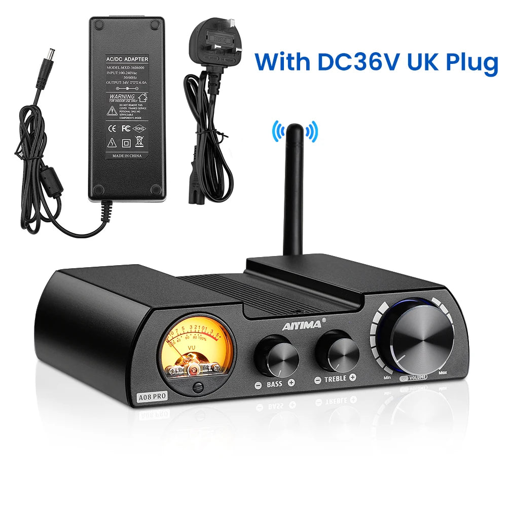 AIYIMA Audio A08 Pro Amplifier TPA3255 300W Bluetooth QCC5125 APTX Stereo Receiver Digital Amp VU Meter Bass Treble Control
