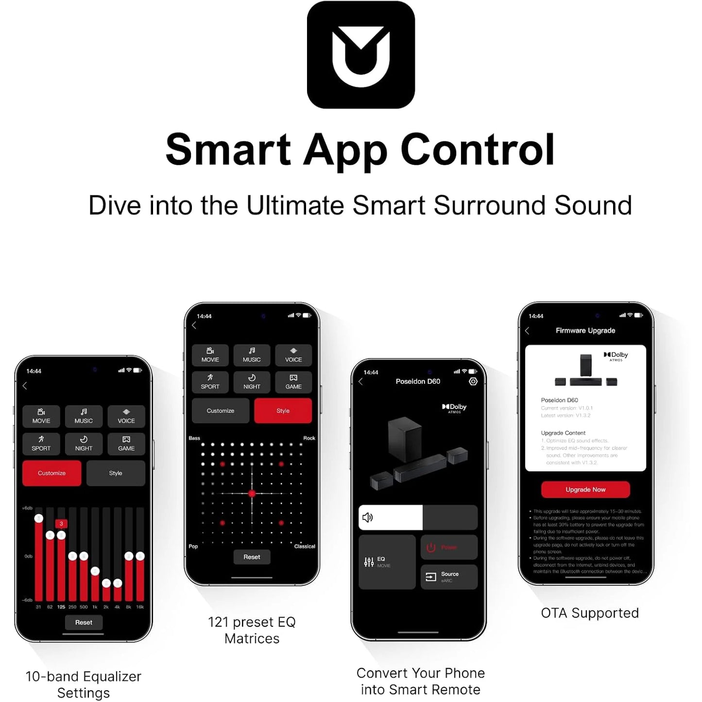 ULTIMEA Poseidon D60 Soundbar 5.1 Channel Home Theater with Dolby Atmos, Wireless Subwoofer, Rear Surround Speakers, APP Control