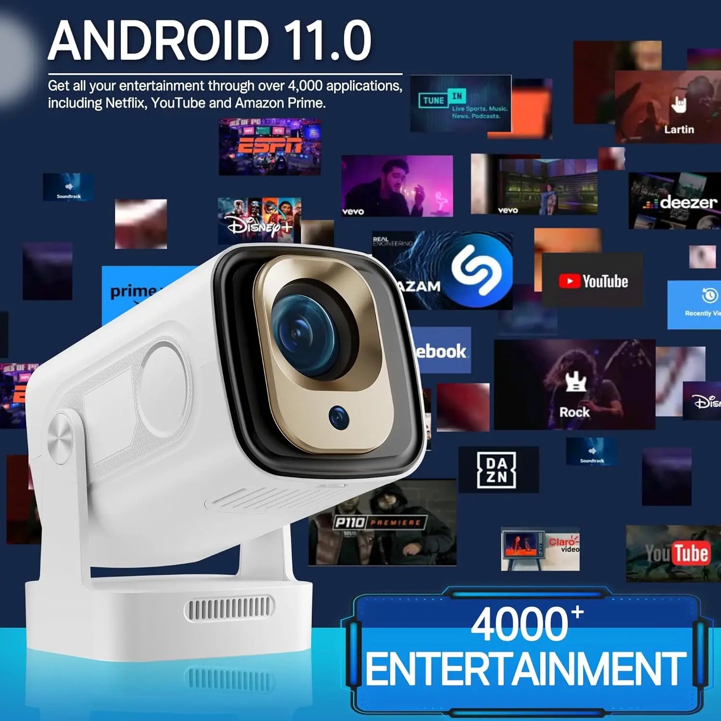 XGODY Projector Gimbal 5 Pro/3S 4K Android 11.0 Native 1080P/720P Autofokus 330ANSI Dual Wifi Bluetooth Home Theater Cinema