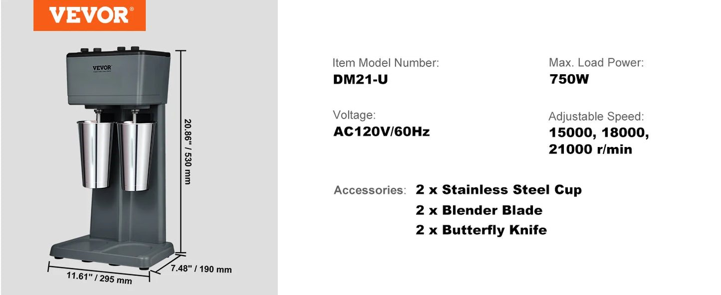 SucceBuy Milkshake Maker Mixer Machine Double Head Stainless Steel Drink Blender 3-Speed Milkshake Mixer for Commercial Home