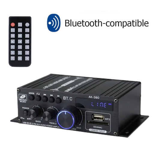 AK-380 800W Home Car Power Amplifier 2 Channel Bluetooth 5.0 Audio Digital Amplifier FM USB Remote Control HIFI Stereo Subwoofer