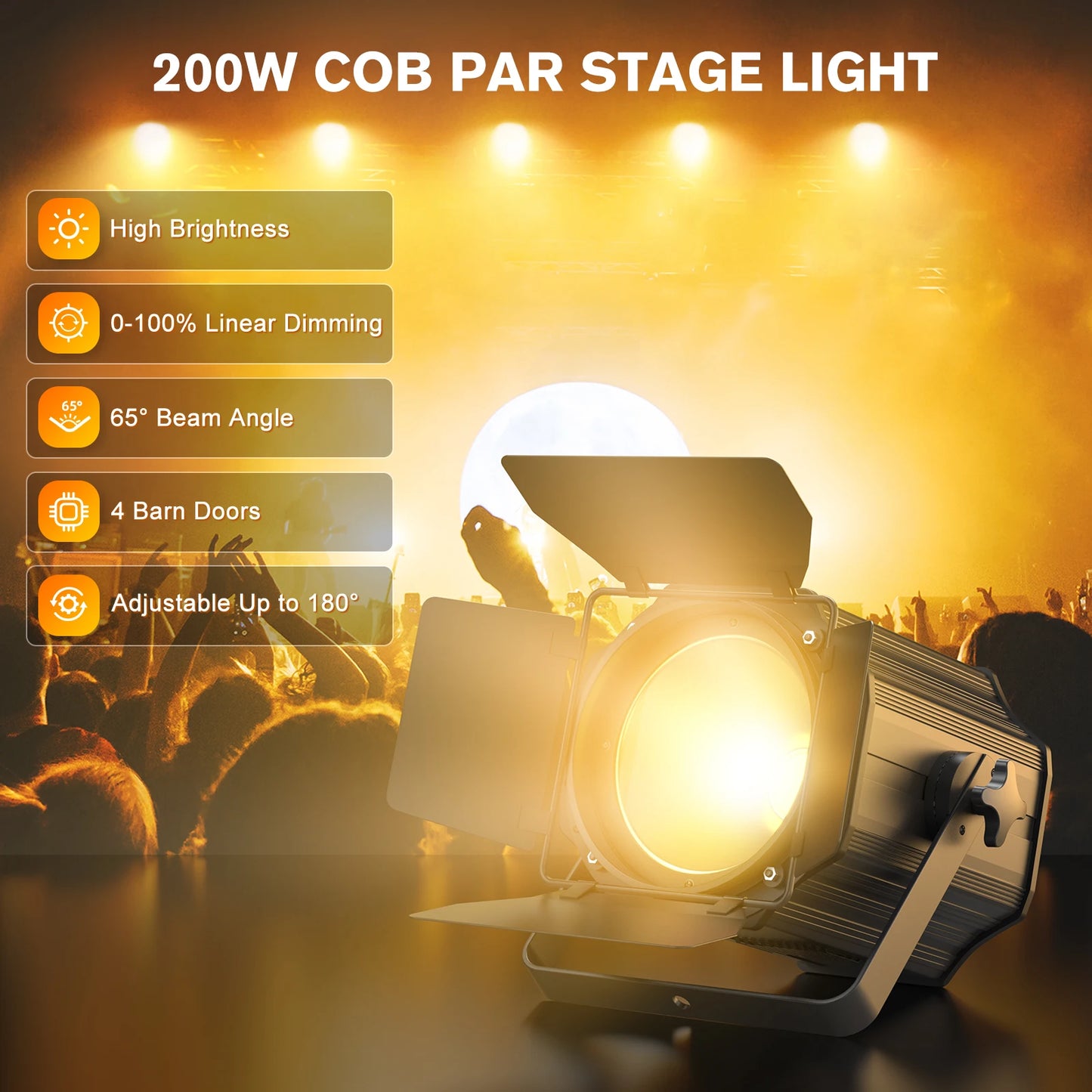 U'King 1/2Pcs 200W LED COB Par Lights With Barndoor Warm&Cold White Linear Spotlights DMX Stage Lights For Stage Party Concert