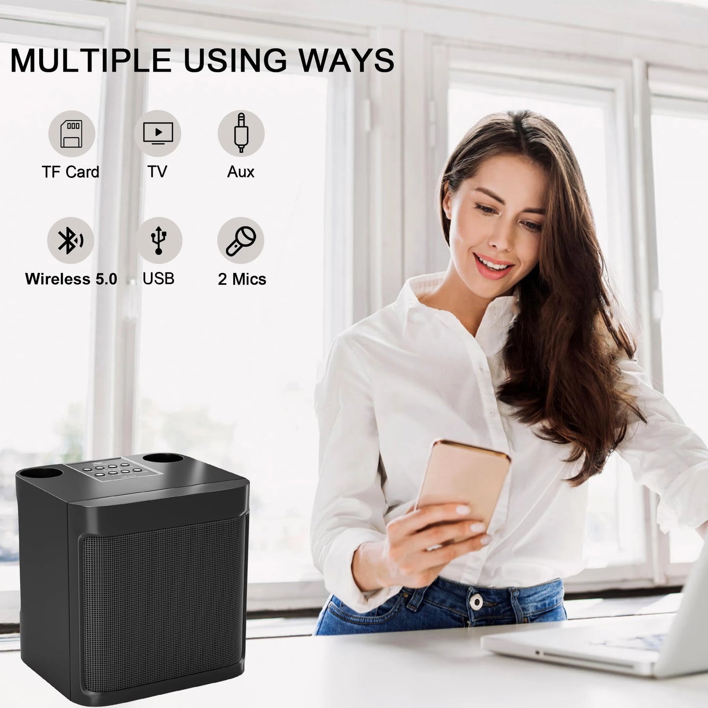 203 Portable Karaoke Bluetooth Speakers with Wireless Microphone Sound Effect Adjustment Large Capacity Battery Home Party Stree