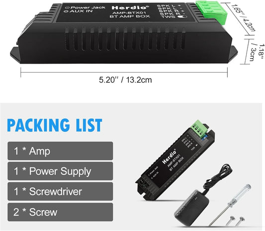 Herdio Bluetooth Home Audio Amplifier 2.0 Channel Receiver System For Passive Speakers with AUX TWS Suitable For Ceiling Marine