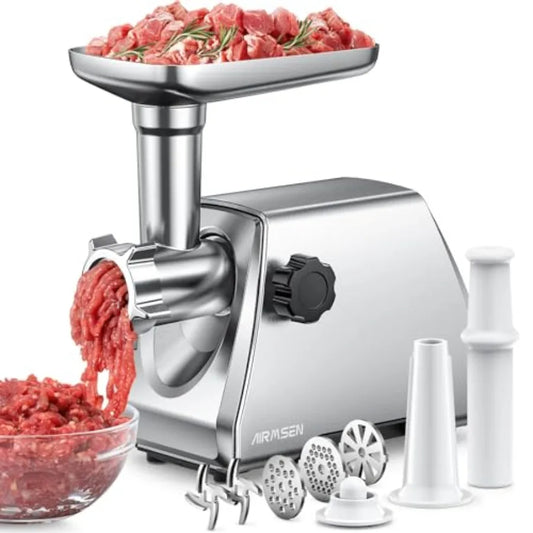 Electric Meat Grinder Mincer for Home Kitchen Use Heavy Duty Professional Stainless Steel Sausage Maker Stuffer with 3 Intercha