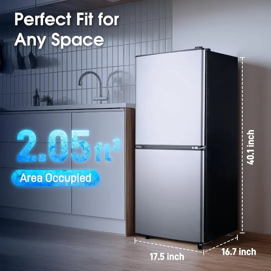 4.0 Cu.Ft Double Door Refrigerator with Bottom Freezer and Drawer Featuring 7 Adjustable Temperature Settings Ideal for Bedroom