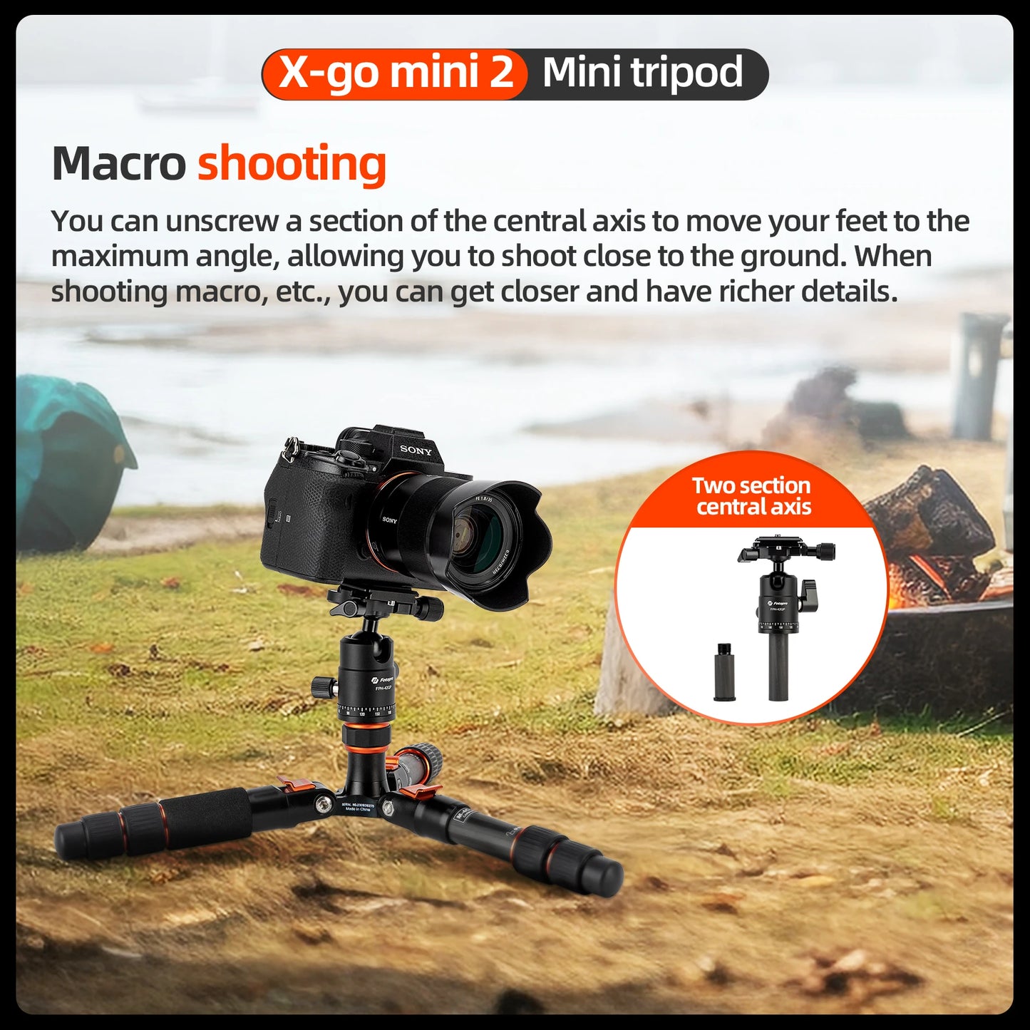 Fotopro Mini Tripod Portable Desktop Carbon Fiber Travel Tripod for Camera with Ball Head X-GO MINI2