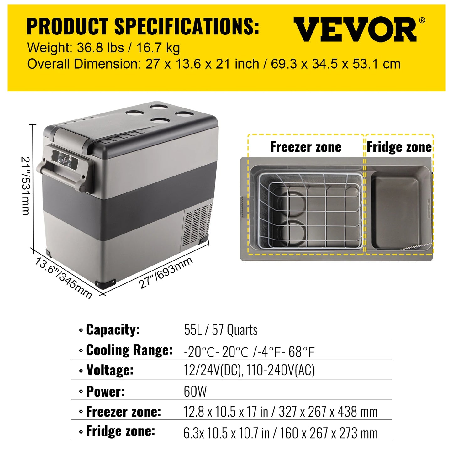 SucceBuy 20L 22L 35L 45L 55L Car Refrigerator Mini Fridge Freezer Portable Compressor Cooler 12/24V Ice Box for Camping